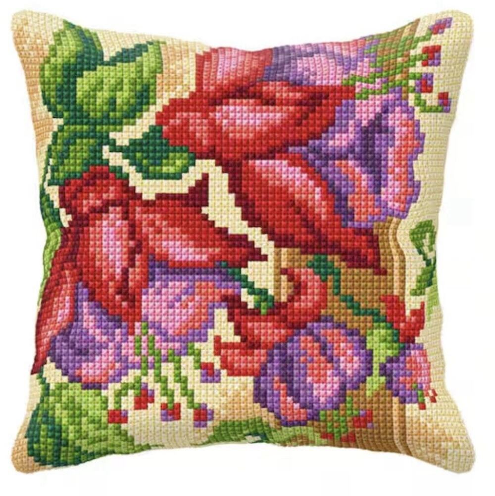 Gorgeous Completed cottagecore handmade New needlepoint pillow flowers
